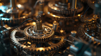 Close-up of intricate machinery gears in motion, highlighting the precision engineering and craftsmanship.