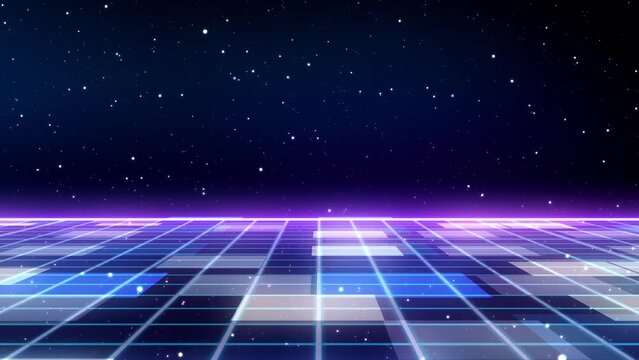 Digital cyber retro style 80s Sci-Fi background futuristic with laser grid landscape 1980s. for music event. Video Ultra 4K