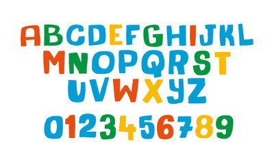 Conjunto de alfabeto vectorial colorido a mano alzada. Abecedario infantil. Tipografía alegre y amena.