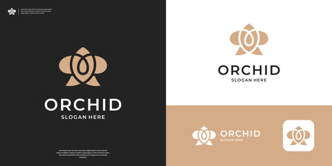 Abstract orchid logo design. Flat minimalist flower logo vector illustration © kiarev