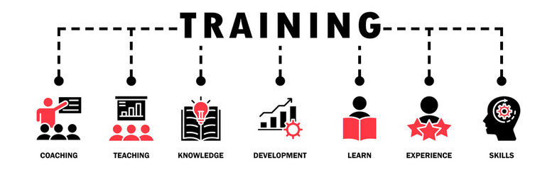 Training banner web icon vector illustration concept for education with icon of coaching, teaching,...