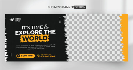 Abstract Travel Facebook banner design for ads, banner social media and web banner template design, Travel agency corporate fb cover design, file with layered