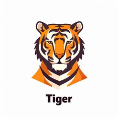 flat vector logo of animal Tiger Vector image, White Background