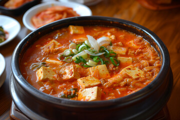 Authentic Korean Kimchi Jjigae in Traditional Earthenware