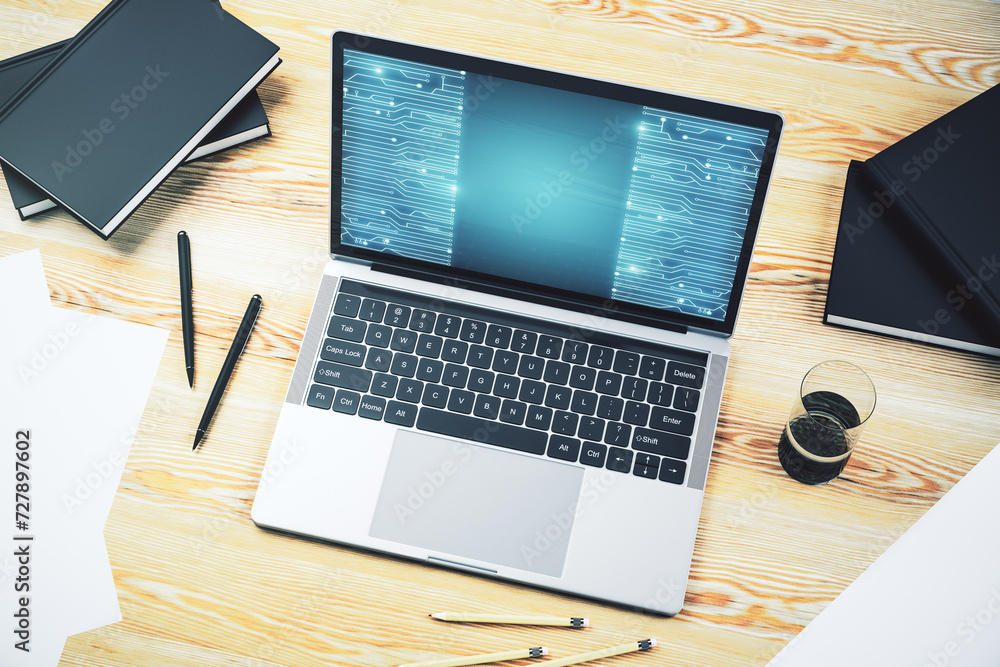 Leinwandbilder creative concept of microscheme illustration on modern laptop screen. big data and database concept.