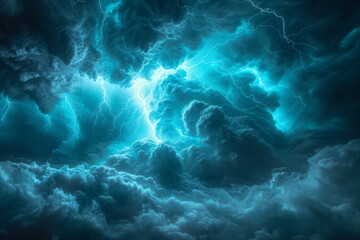 A dramatic thunderstorm backdrop, with lightning illuminating the dark clouds, expressing the power and awe of nature's forces. Concept of elemental intensity. Generative Ai.