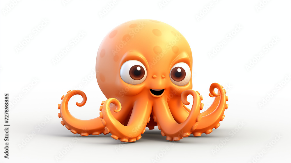 Wall mural cartoon octopus in white background 3d cute 