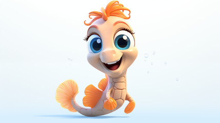 3d  cute cartoon baby seahorse in white background