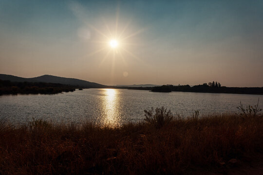 Gaborone Dam at sunset, the untouched vista of an african landscape