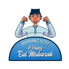 Eid mubarak greeting design with happy boy illustration