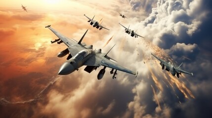 fighter jet at a beautiful sunset in the sky. Neural network AI generated art