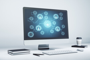 Social network concept on modern laptop screen. 3D Rendering