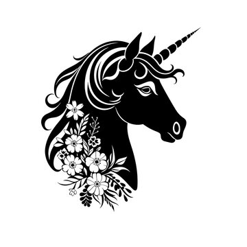 a black and white image of a unicorn