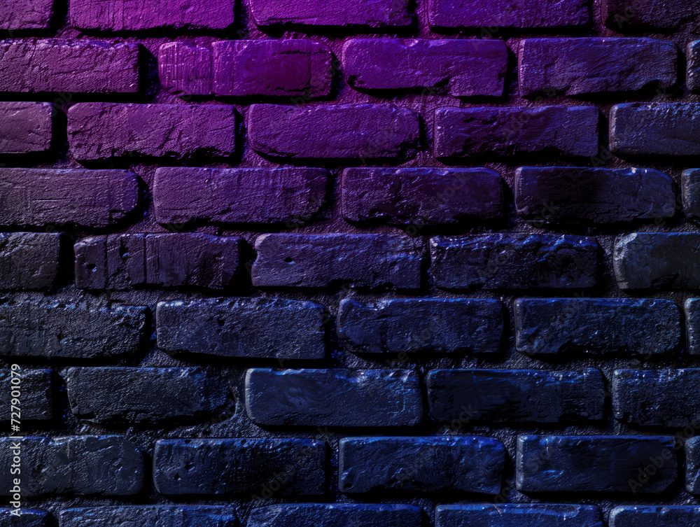 Poster reflective bricks drenched in purple and blue hues with a glossy finish. vibrant texture concept. ge