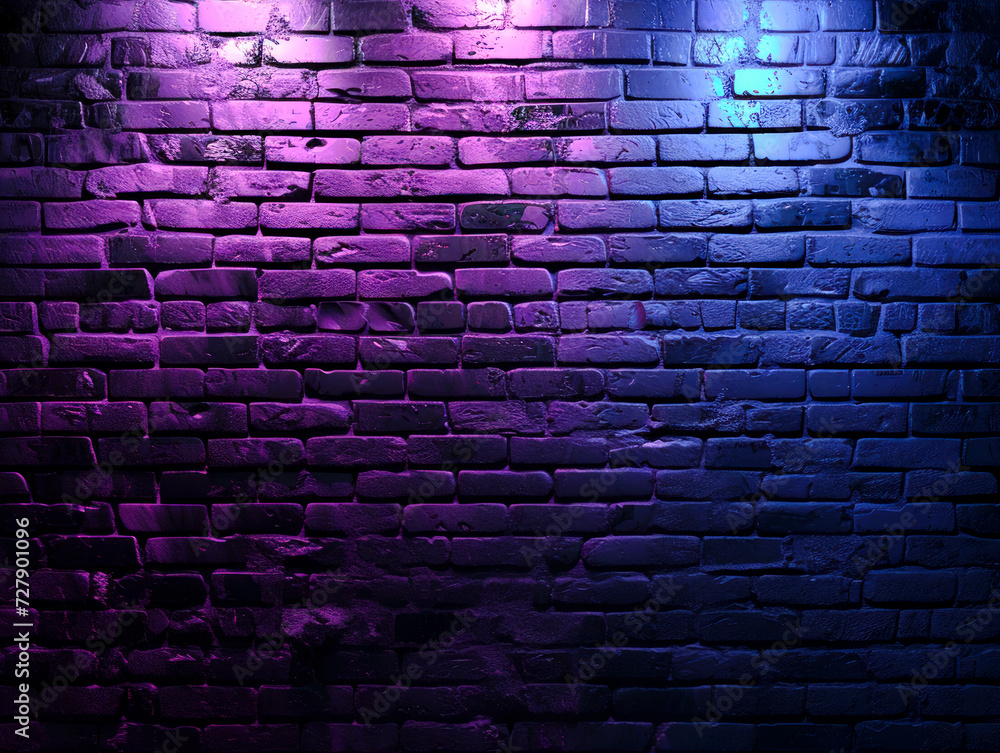 Poster wet cobblestone texture illuminated by blue and purple lights. textured surface concept. generative 