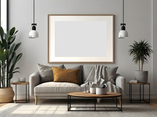 Photo frame mockup,living room wall poster mockup. Interior mocking with house background modern interior design 3d rendering black room. No text or letters.