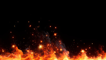 Flames and sparks rising against the night sky, creating an abstract fiery landscape. Energy and heat concept. Generative AI