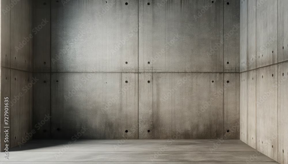 Poster sparse concrete corner with shadow play, minimalist aesthetic. concept of emptiness. generative ai