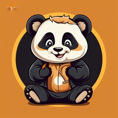  Flat vector logo of an animal panda a playful flat panda logo for a children's entertainment brand, infusing joy and charm