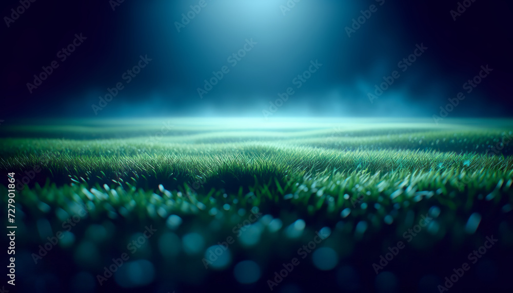 Poster nighttime dew on grass under a mystical moonlight, serene and magical atmosphere. generative ai