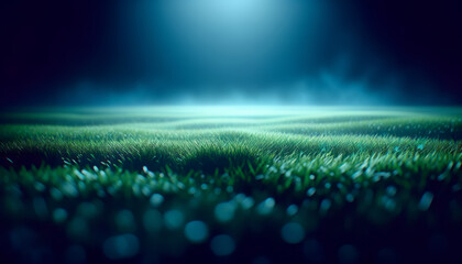 Nighttime dew on grass under a mystical moonlight, serene and magical atmosphere. Generative AI - obrazy, fototapety, plakaty