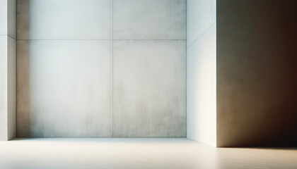 Modern empty room with subtle sunlight and concrete textures. Generative AI