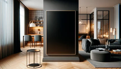 Foto op Plexiglas Sophisticated living space with large mockup frame and elegant black and wood tones. Generative AI © Who is Danny