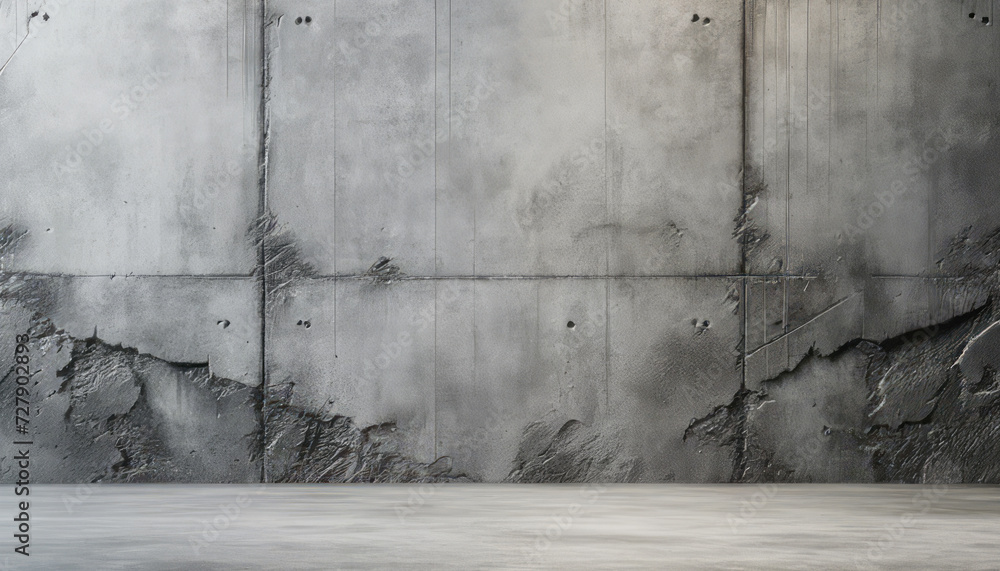 Poster Abstract concrete wall with visible damage and decay over textured surface. Destruction and texture concept. Generative AI