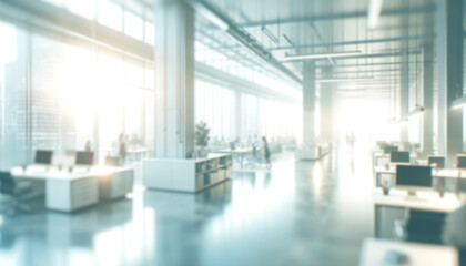 Bright defocused office environment with strong sunlight and a clean, modern design. Generative AI