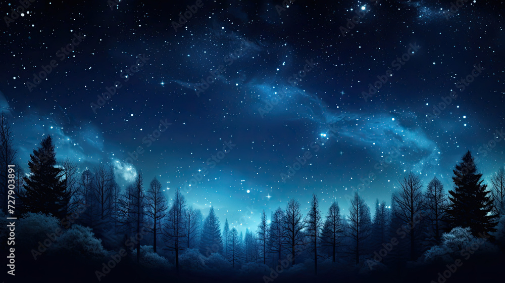 Wall mural starry night sky over a serene forest enchanted night-time beauty inspires peace and cosmic wonder