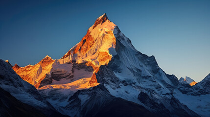 Fototapeta premium Majestic snow-capped mountain peak at sunrise serene and peaceful perfect for travel and tourism