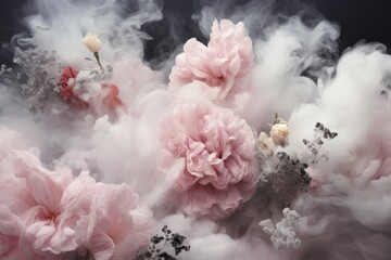 A powerful image showcasing majestic peonies emerging from a smoky background, evoking depth and emotion