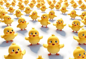 A Adorable 3d rendered cute happy smiling and joyful baby yoga chicks cartoon character on white backdrop 