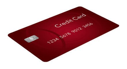 Here is a red generic mock credit card in a 3-d illustration.