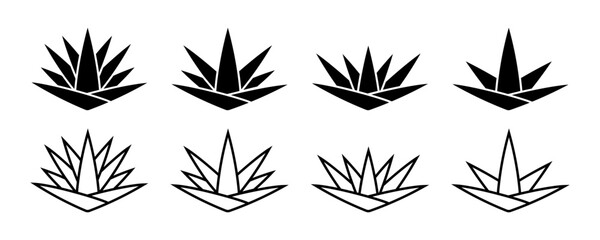 Set of agave vector icons. Black silhouette with aloe vera. Natural tequila. Vector 10 Eps.
