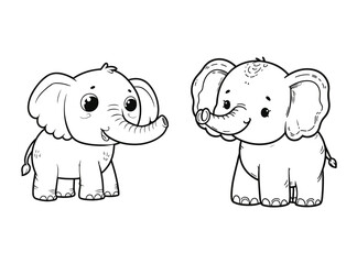 set of cute elephants, kids coloring book pages illustration, hand drawn elephant set for kids coloring book