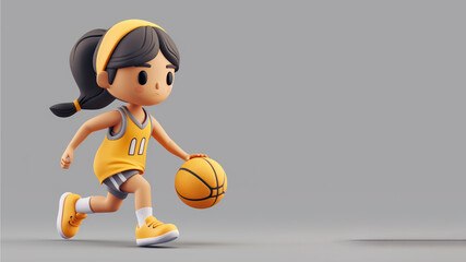 A cartoon basketball player in yellow jersey isolated on gray background