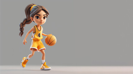 A cartoon basketball player in yellow jersey isolated on gray background