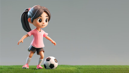 A cartoon soccer player in pink jersey isolated on gray background