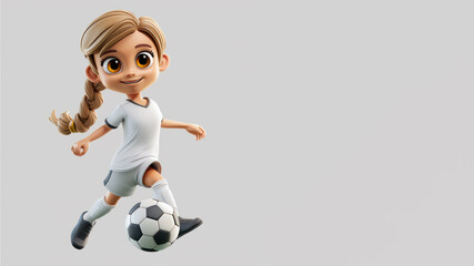 A cartoon soccer player in white jersey isolated on gray background