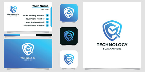 gradient security logo template collection and business cards