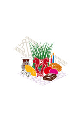 Azerbaijan holidays Nowruz, traditional sweet and ornament. Map Azerbaijan