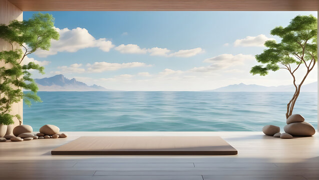Beautiful and clean virtual background or backdrop for yoga, zen, meditation room space with serene 