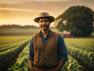 Harvest Harmony: Portrait of a Farmer in the Fields during the Abundant Harvest Season, Embracing the Essence of Agriculture, Generative AI.