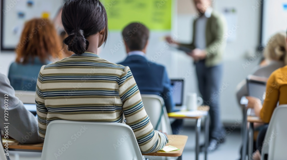 Poster classroom setting where an individual is giving a presentation