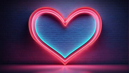 Neon heart-shaped sign for template decorating and layout covering on the wall backdrop