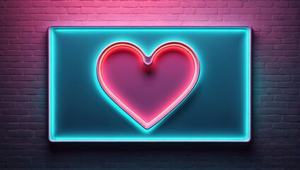 Neon heart-shaped frame sign for template decorating and background covering on the wall