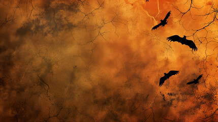 Halloween theme background texture. Pumpkins and bats on a spooky backdrop.