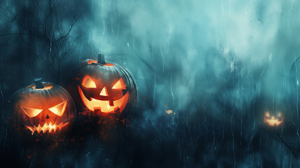 Halloween theme background texture. Pumpkins and bats on a spooky backdrop. - obrazy, fototapety, plakaty