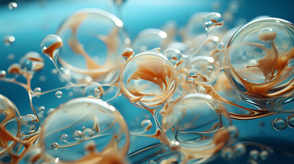 Abstract Swirls and Bubbles in Amber and Blue  Abstract composition of swirling amber forms and...